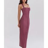 Mia Mulberry Twill Halter Maxi Dress - Endless - UAE Rental and Resale for Women's Fashion