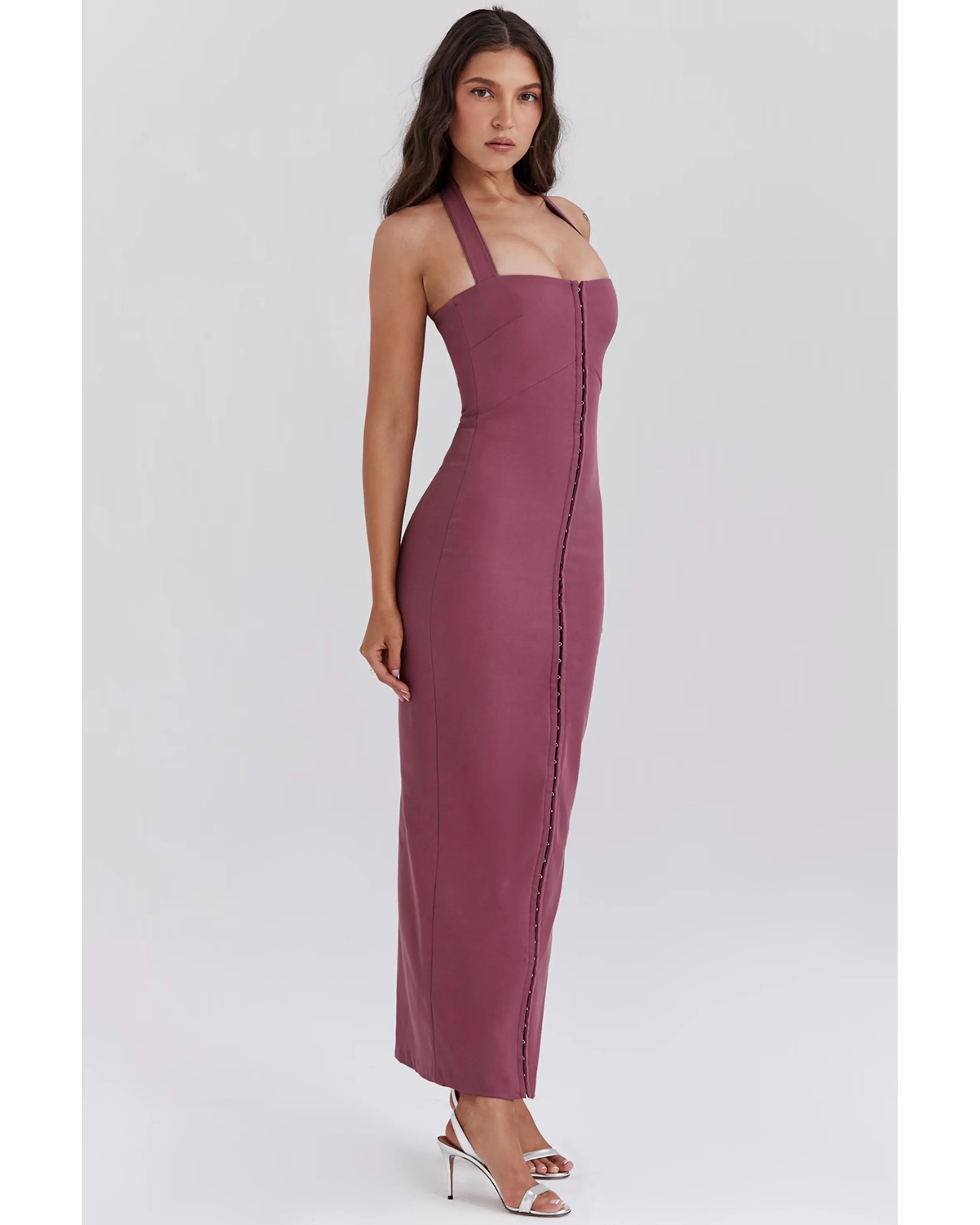 Mia Mulberry Twill Halter Maxi Dress - Endless - UAE Rental and Resale for Women's Fashion