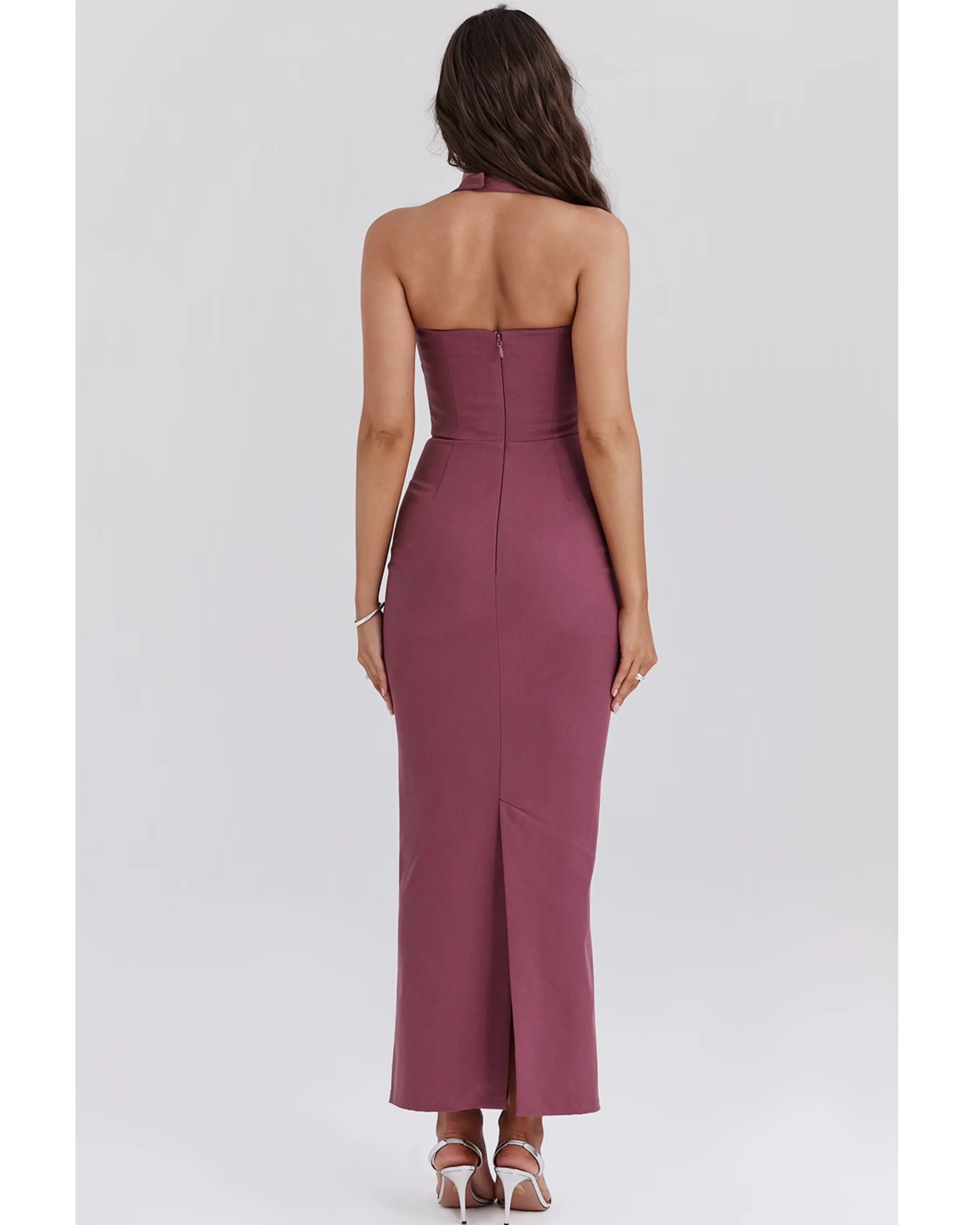 Mia Mulberry Twill Halter Maxi Dress - Endless - UAE Rental and Resale for Women's Fashion