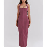 Mia Mulberry Twill Halter Maxi Dress - Endless - UAE Rental and Resale for Women's Fashion