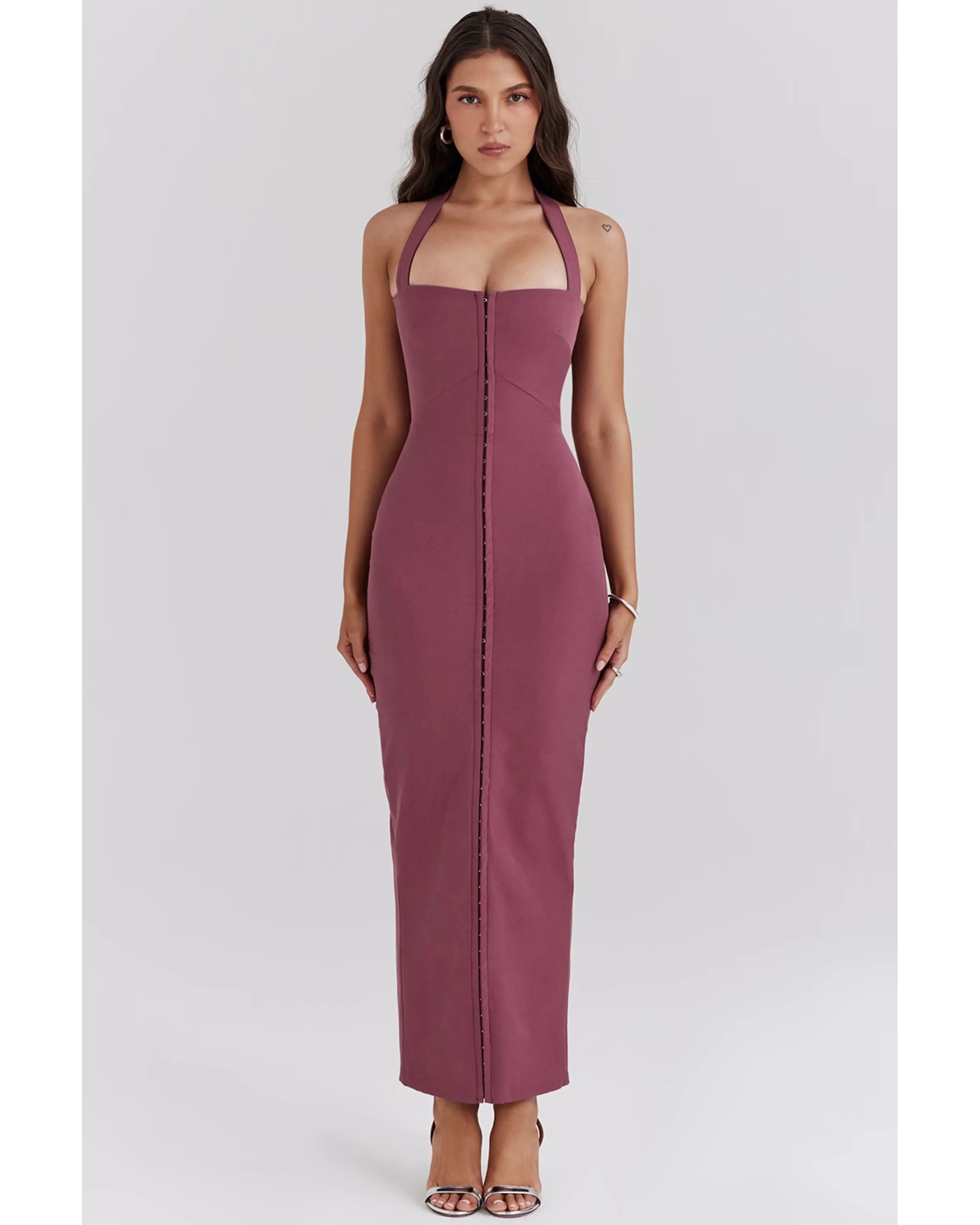 Mia Mulberry Twill Halter Maxi Dress - Endless - UAE Rental and Resale for Women's Fashion