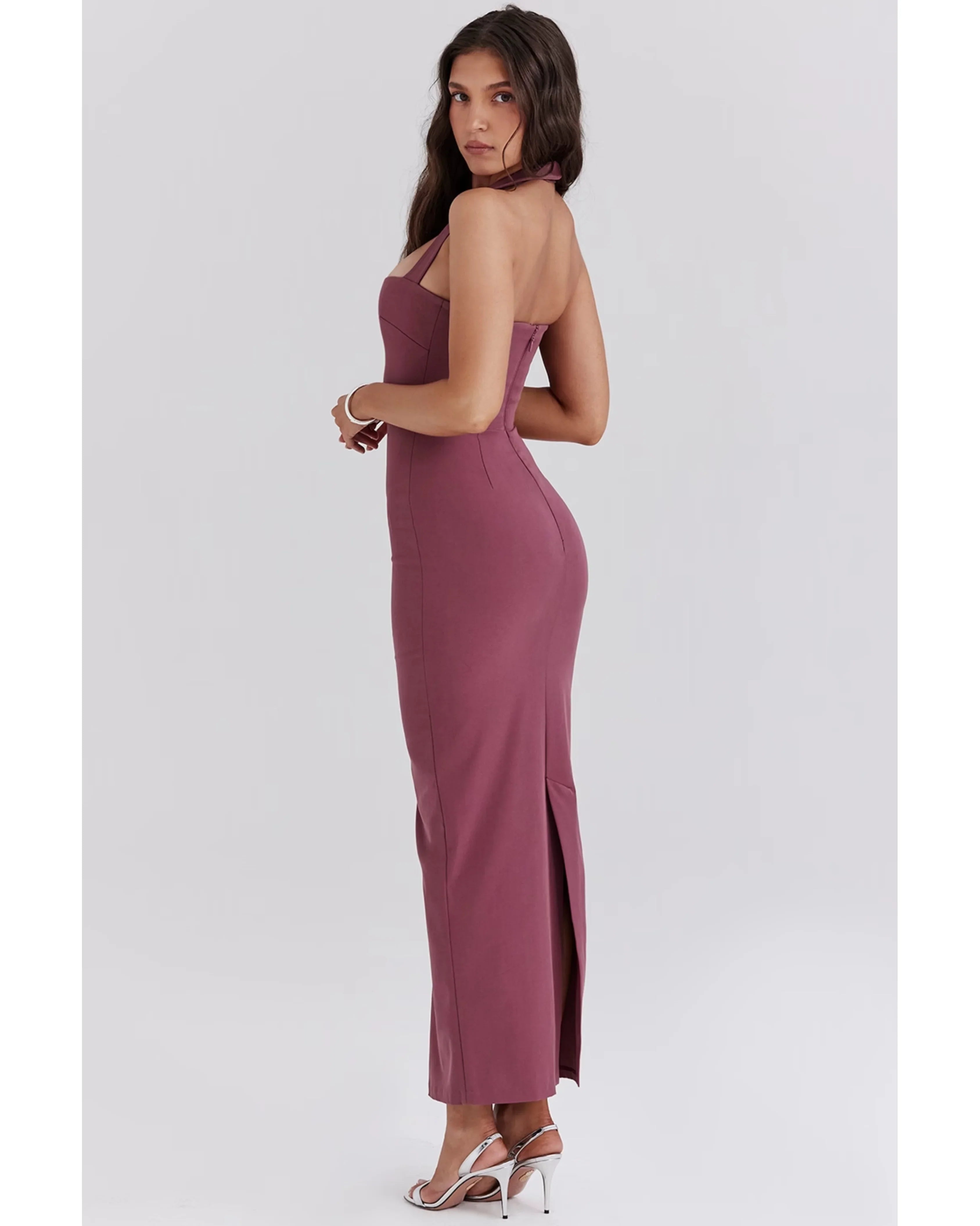 Mia Mulberry Twill Halter Maxi Dress - Endless - UAE Rental and Resale for Women's Fashion