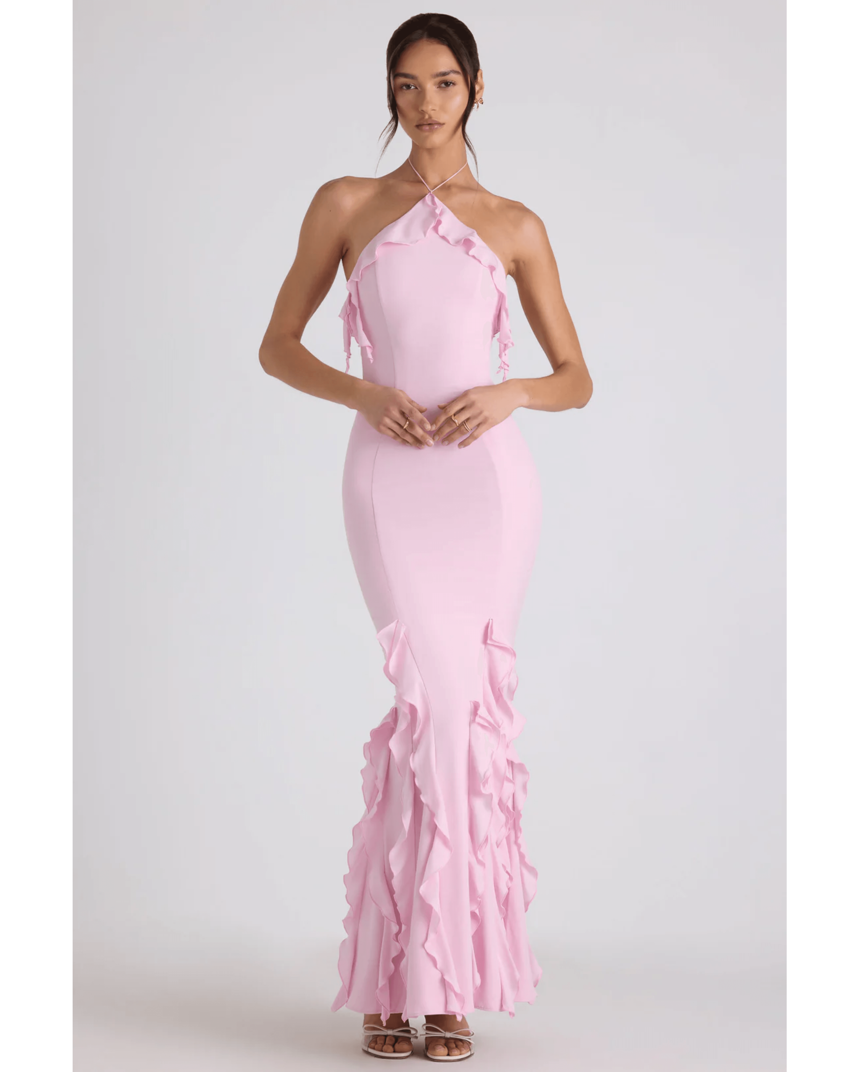Mireya Ruffle-Trim Halterneck Gown - Endless - UAE Rental and Resale for Women's Fashion