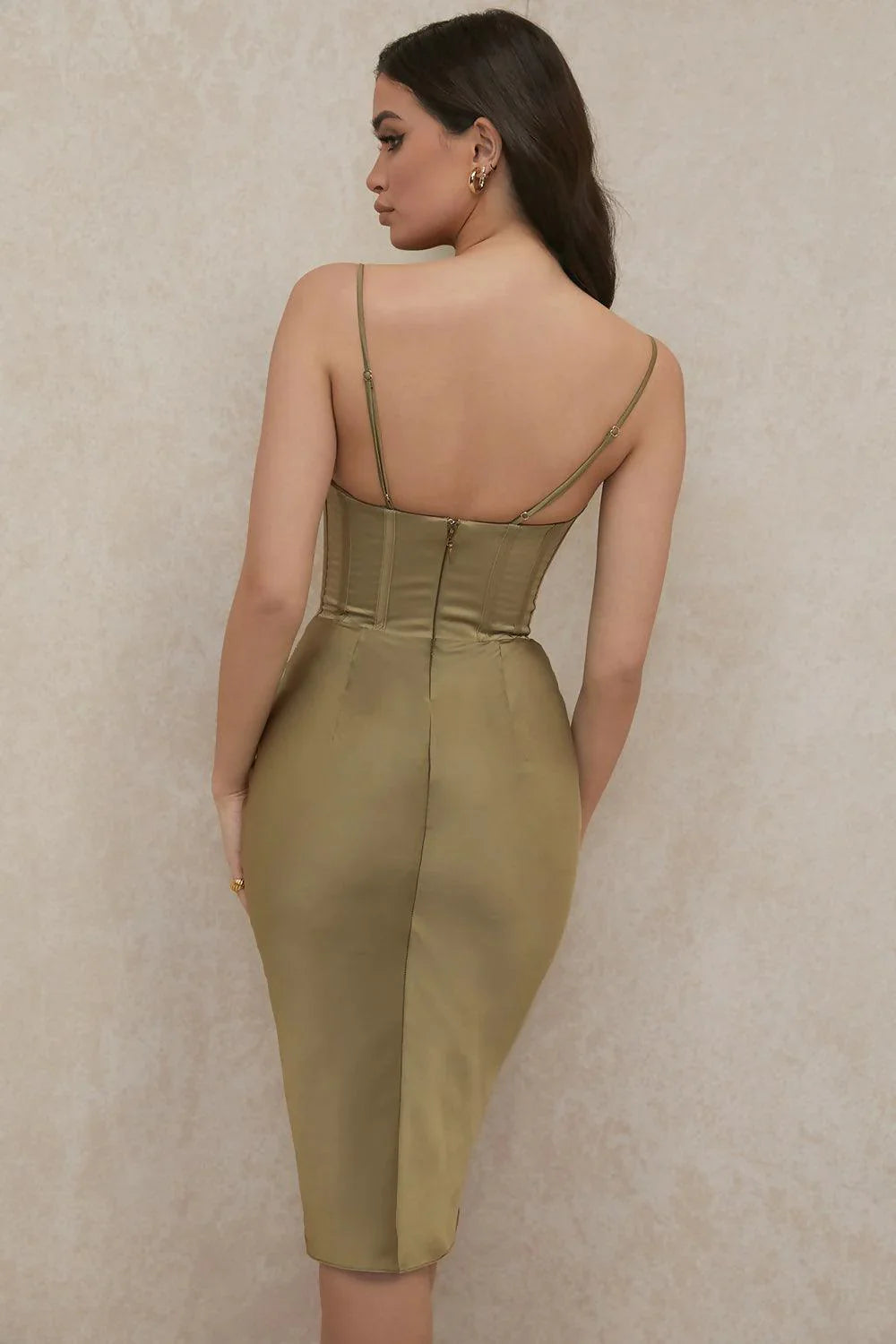 Myrna Olive Green Slip Dress - Endless - UAE Rental and Resale for Women's Fashion