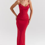 Nalini Holly Red Mesh Corset Maxi Dress