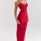 Nalini Holly Red Mesh Corset Maxi Dress