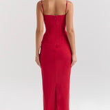 Nalini Holly Red Mesh Corset Maxi Dress