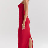 Nalini Holly Red Mesh Corset Maxi Dress