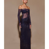 Nash Diamante Off Shoulder Maxi Dress - Endless - UAE Rental and Resale for Women's Fashion