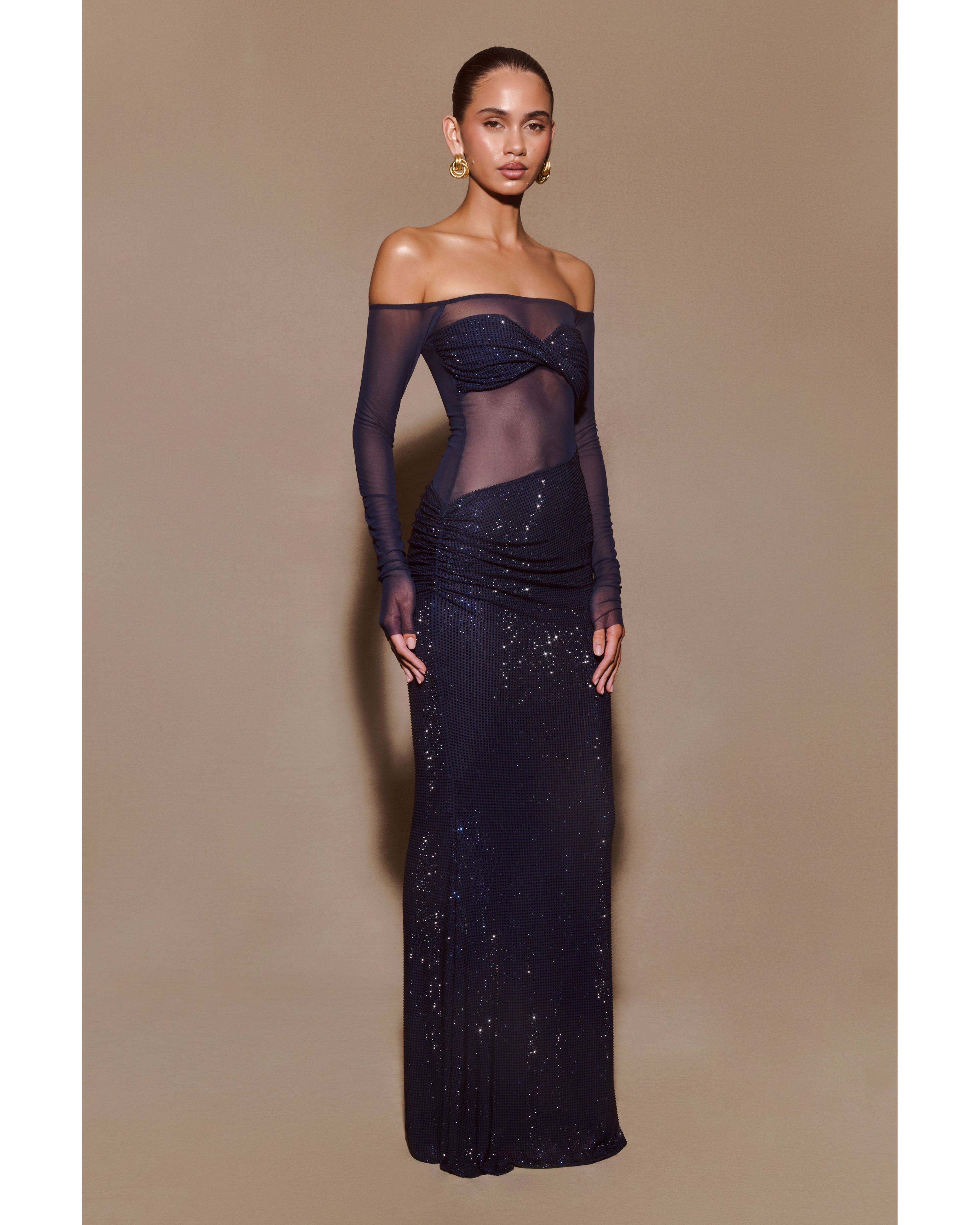 Nash Diamante Off Shoulder Maxi Dress - Endless - UAE Rental and Resale for Women's Fashion