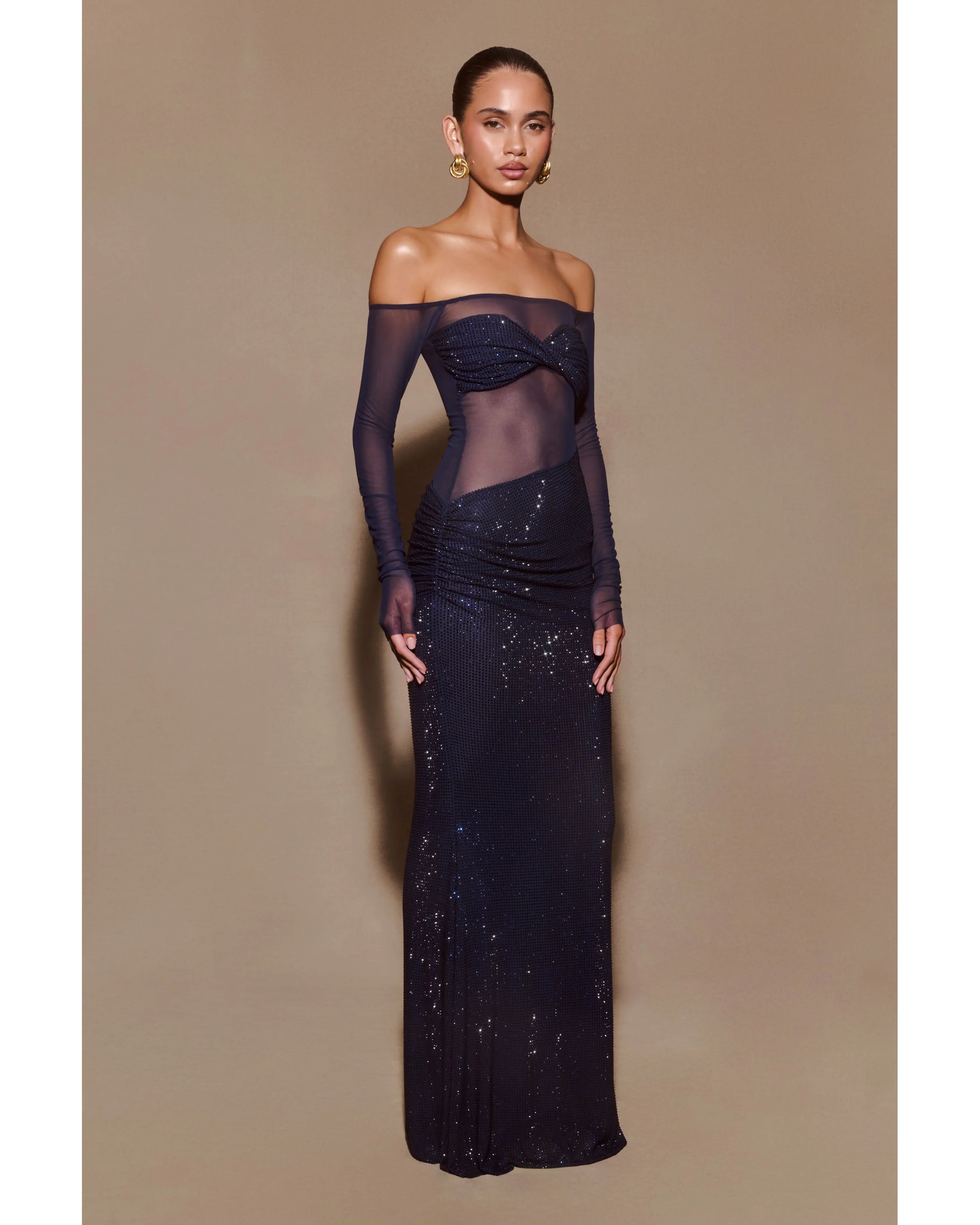 Nash Diamante Off Shoulder Maxi Dress - Endless - UAE Rental and Resale for Women's Fashion