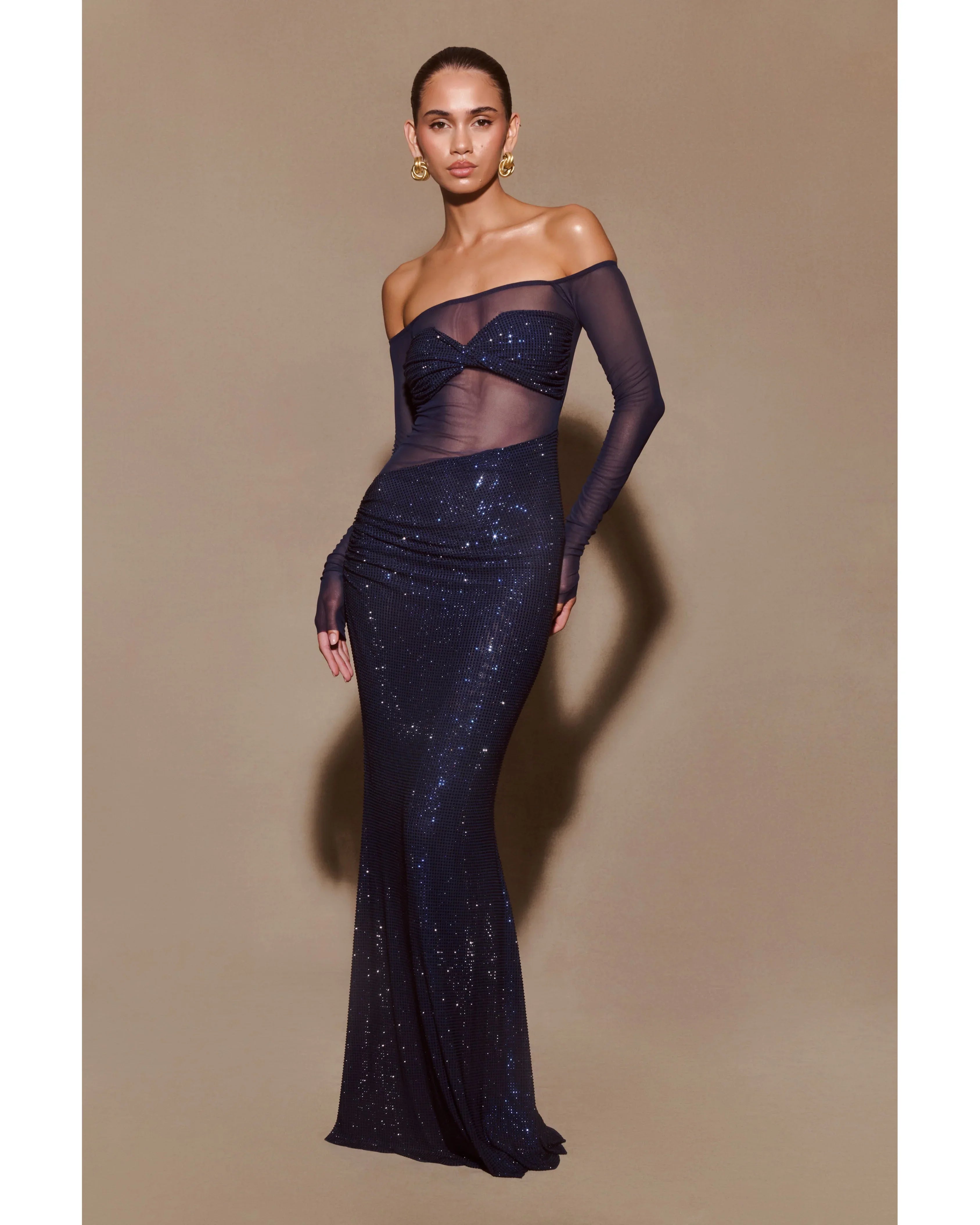 Nash Diamante Off Shoulder Maxi Dress - Endless - UAE Rental and Resale for Women's Fashion