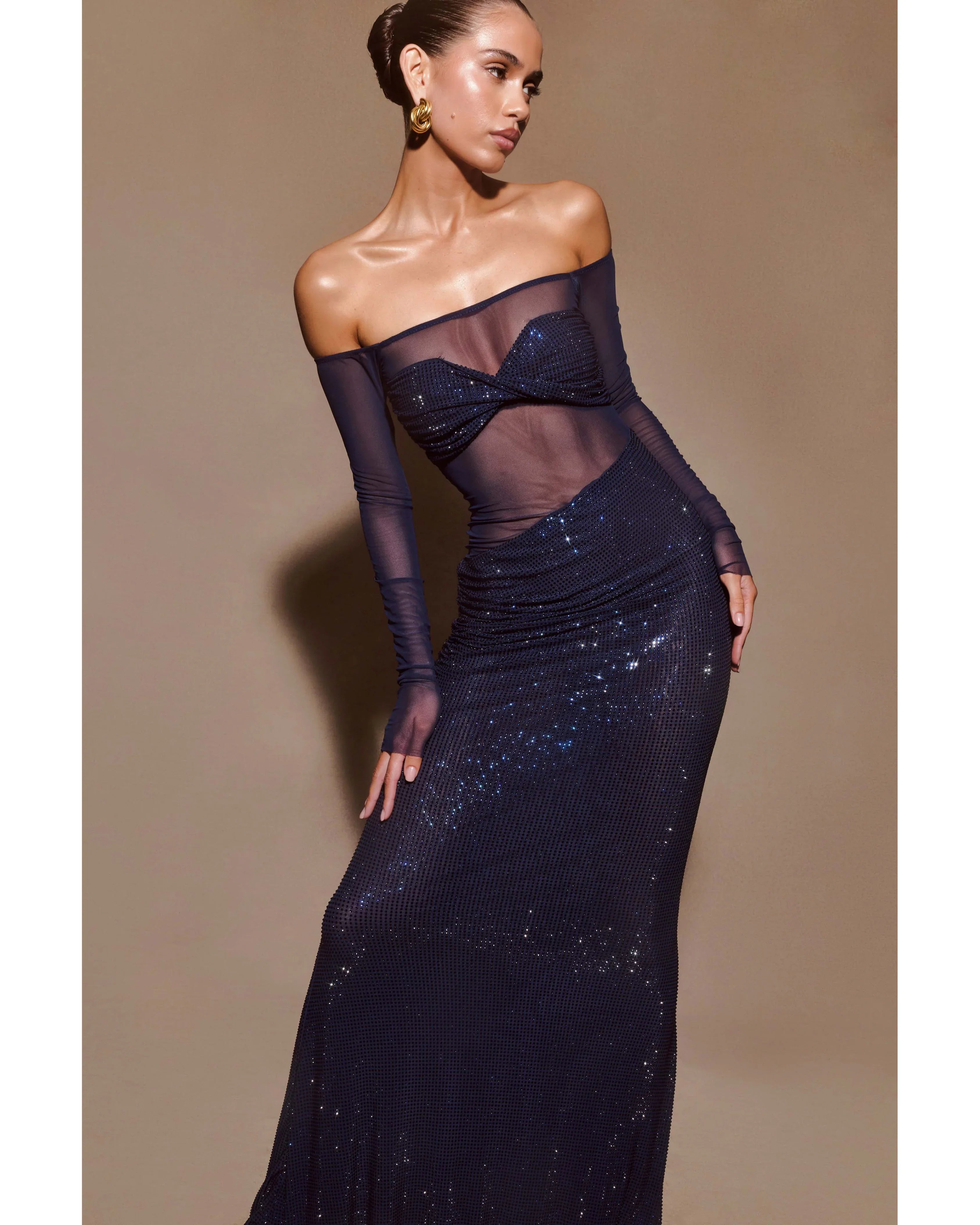 Nash Diamante Off Shoulder Maxi Dress - Endless - UAE Rental and Resale for Women's Fashion