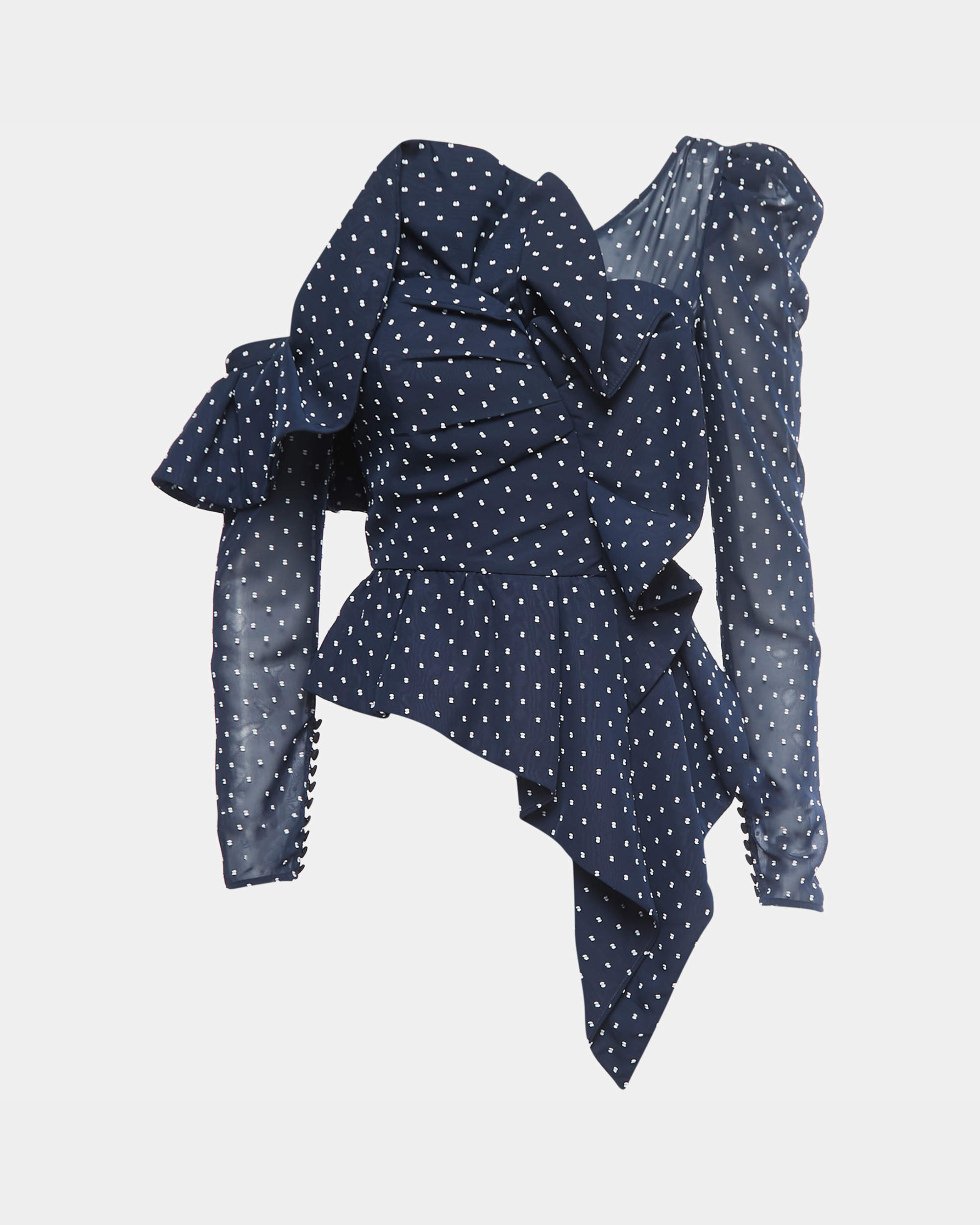 Navy Blue Swiss Dot Draped One Shoulder Blouse - Endless - UAE Rental and Resale for Women's Fashion