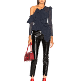 Navy Blue Swiss Dot Draped One Shoulder Blouse - Endless - UAE Rental and Resale for Women's Fashion