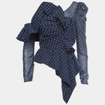 Navy Blue Swiss Dot Draped One Shoulder Blouse - Endless - UAE Rental and Resale for Women's Fashion