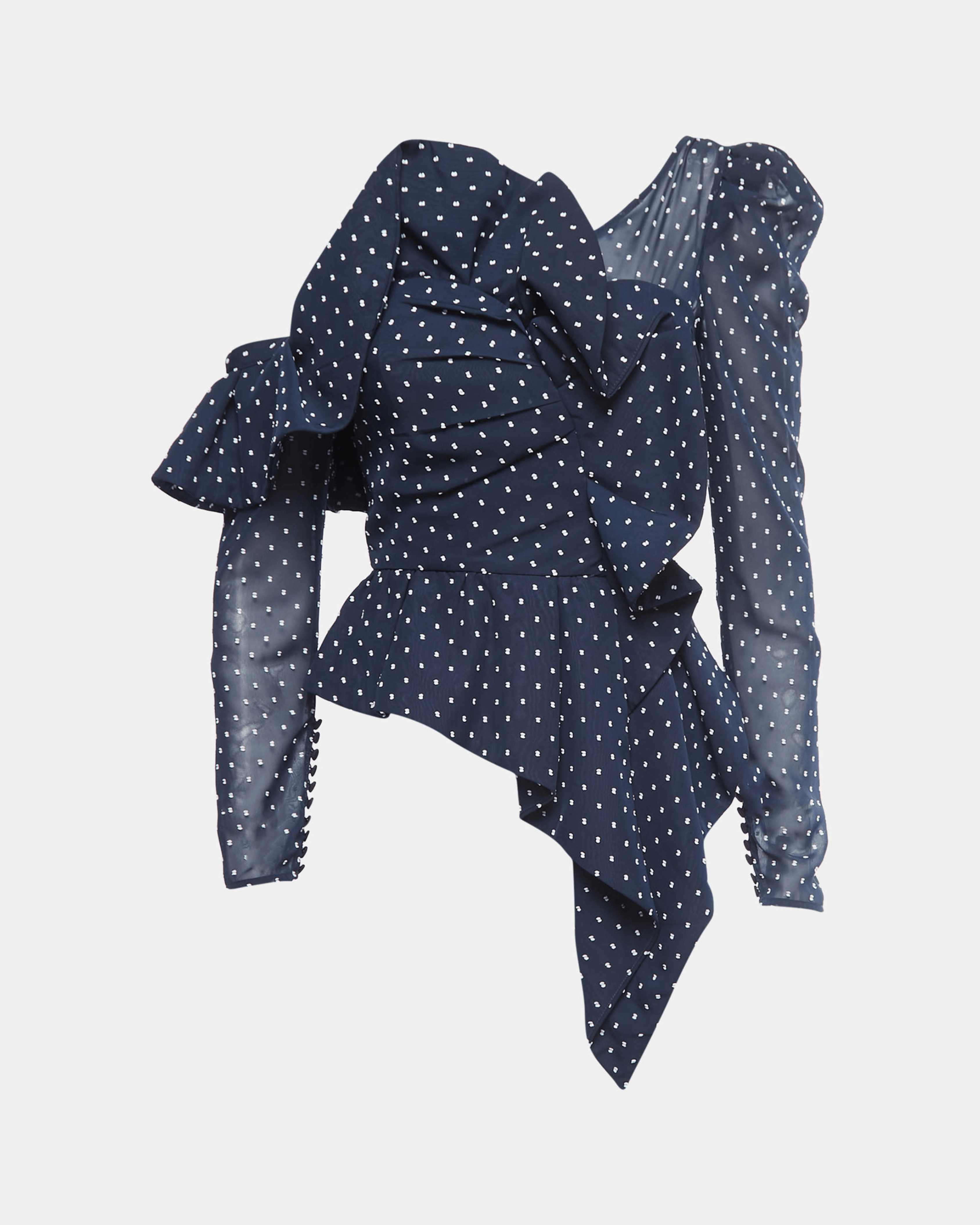 Navy Blue Swiss Dot Draped One Shoulder Blouse - Endless - UAE Rental and Resale for Women's Fashion