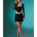 Neve Long Sleeve Corset Top & Romy Embellished Mini Skirt Set - Endless - UAE Rental and Resale for Women's Fashion