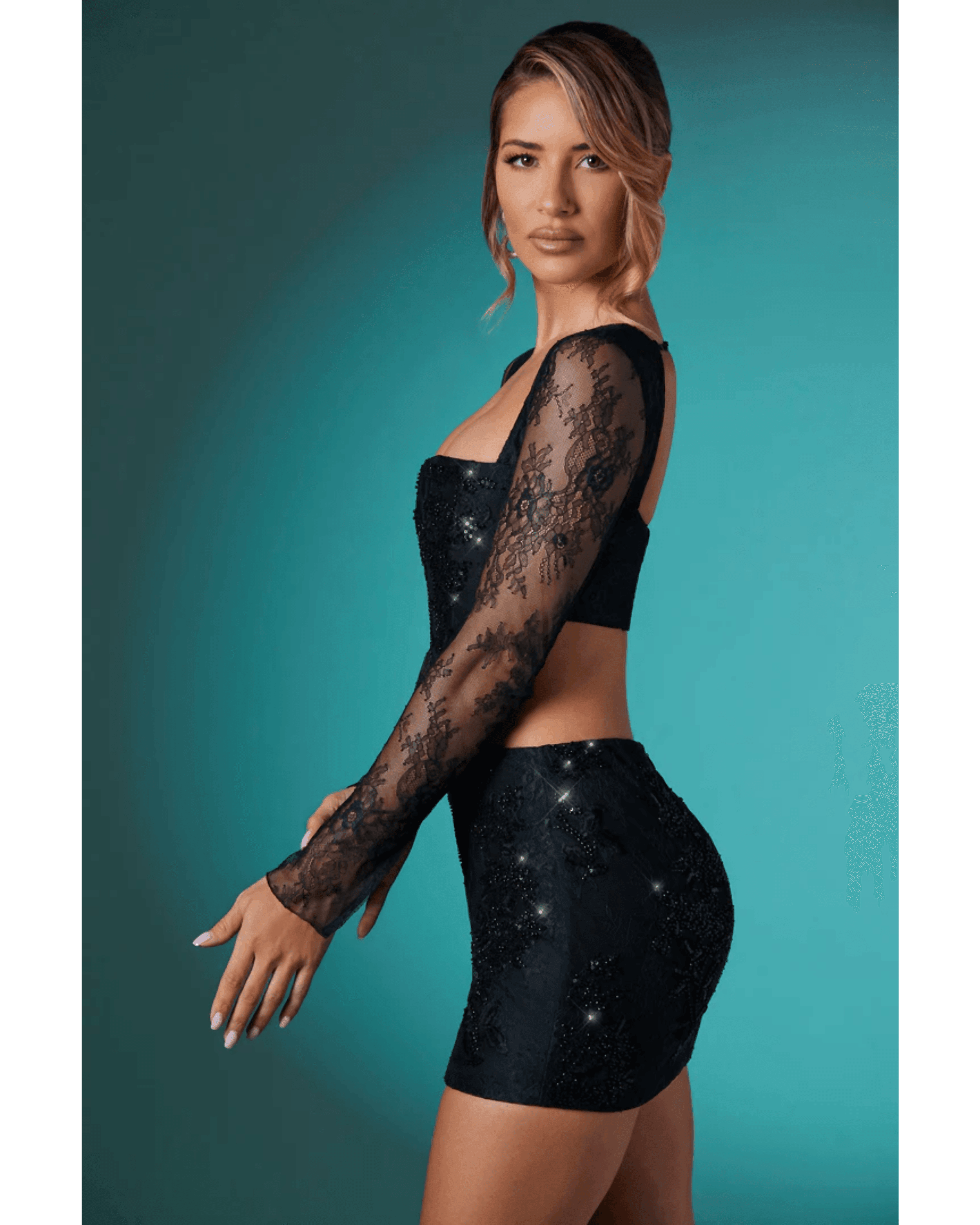 Neve Long Sleeve Corset Top & Romy Embellished Mini Skirt Set - Endless - UAE Rental and Resale for Women's Fashion