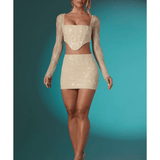 Neve Long Sleeve Embellished Lace Corset Crop Top in Ivory - Endless - UAE Rental and Resale for Women's Fashion