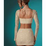 Neve Long Sleeve Embellished Lace Corset Crop Top in Ivory - Endless - UAE Rental and Resale for Women's Fashion