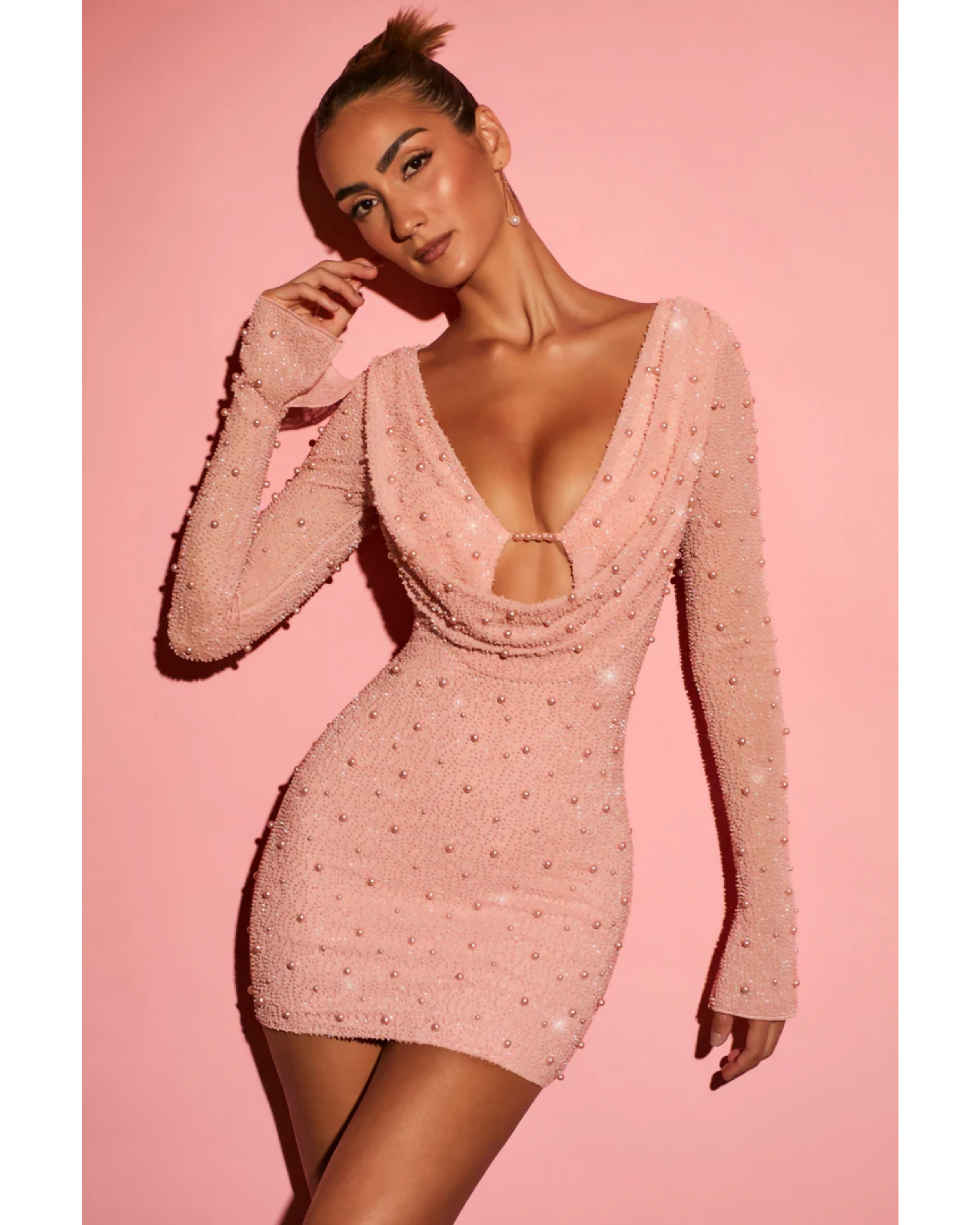 Nice Long Sleeve Deep Plunge Mini Dress - Endless - UAE Rental and Resale for Women's Fashion