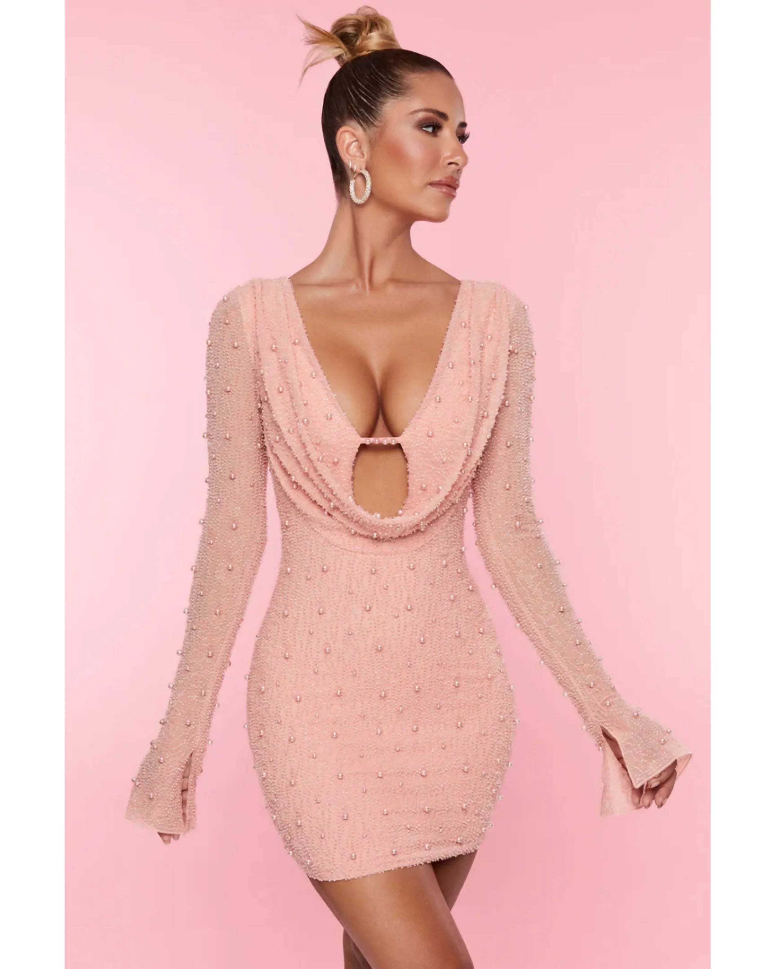 Nice Long Sleeve Deep Plunge Mini Dress - Endless - UAE Rental and Resale for Women's Fashion