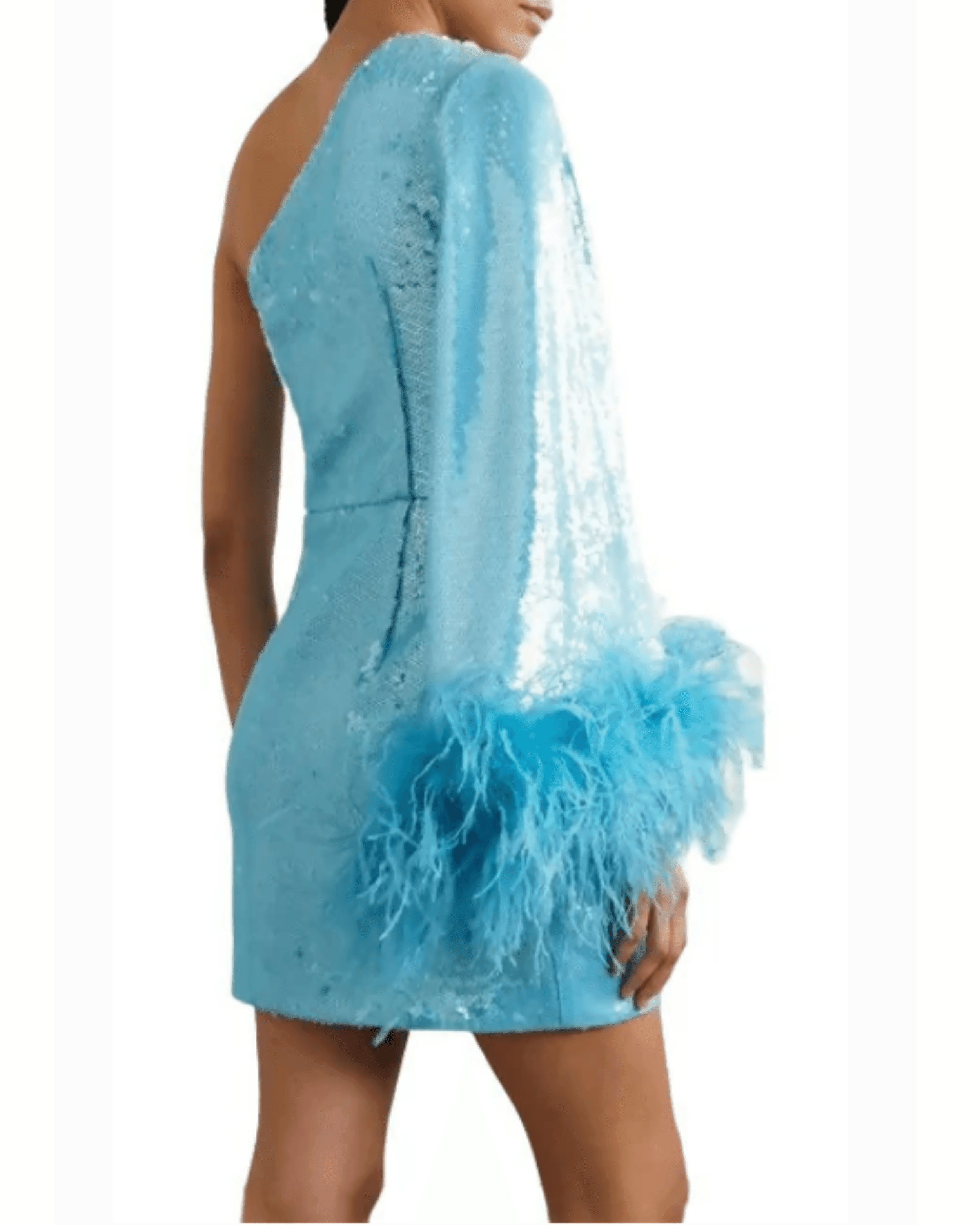 Nicolette One-Shoulder Feather-Trimmed Sequined Stretch-Crepe Mini Dress - Blue - Endless - UAE Rental and Resale for Women's Fashion