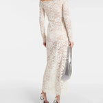 Off Shoulder Ivory Lace Maxi Dress - Endless - UAE Rental and Resale for Women's Fashion