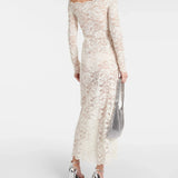 Off Shoulder Ivory Lace Maxi Dress - Endless - UAE Rental and Resale for Women's Fashion