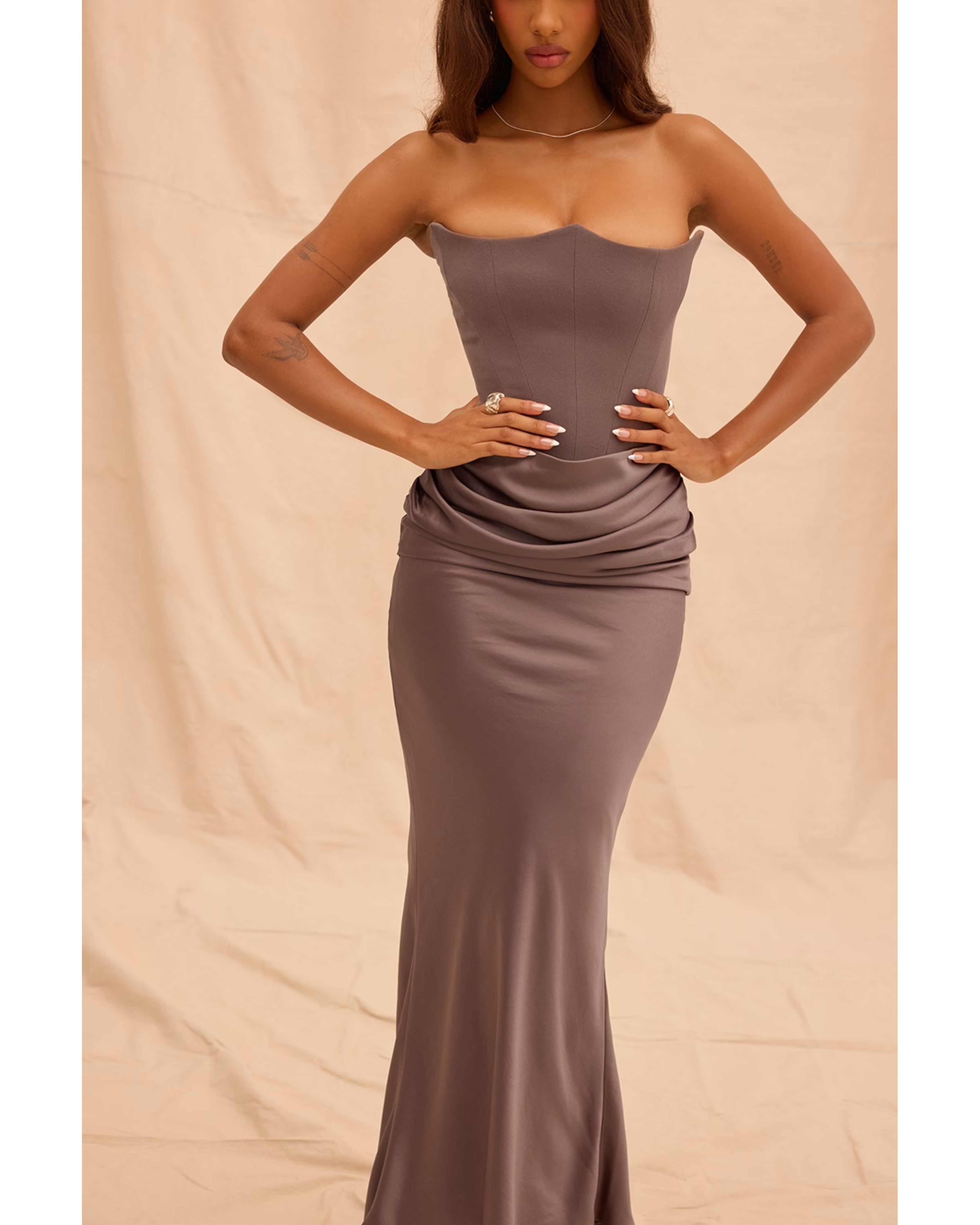 Persephone Smoke Strapless Corset Maxi Dress - Endless - UAE Rental and Resale for Women's Fashion