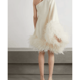 Piccolo Ubud One-Sleeve Feather-Trimmed Crepe Mini Dress - Endless - UAE Rental and Resale for Women's Fashion