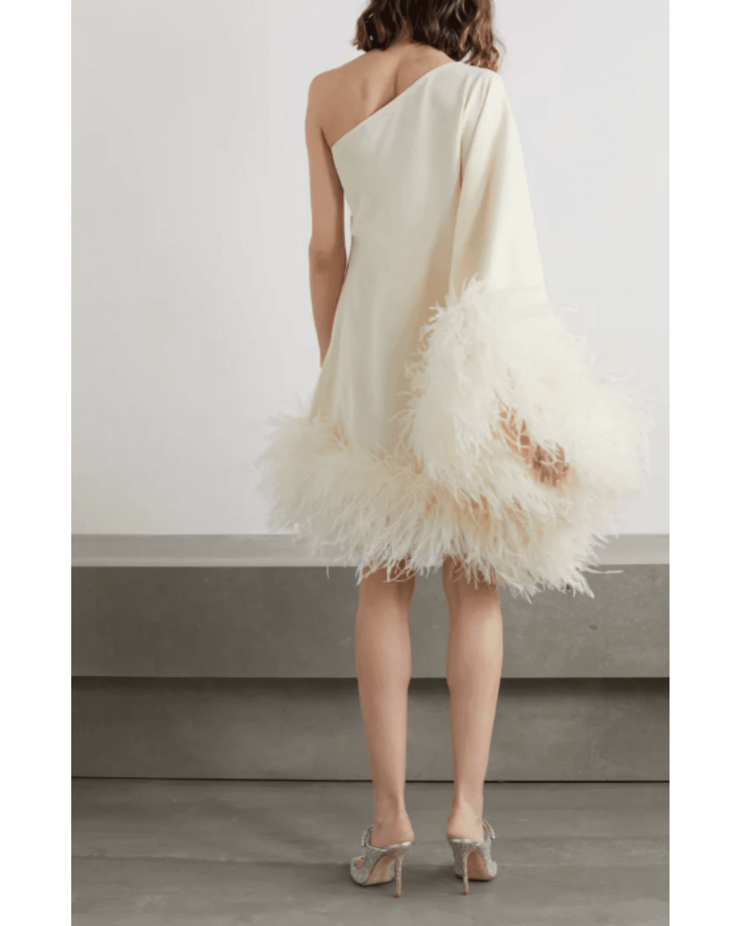 Piccolo Ubud One-Sleeve Feather-Trimmed Crepe Mini Dress - Endless - UAE Rental and Resale for Women's Fashion