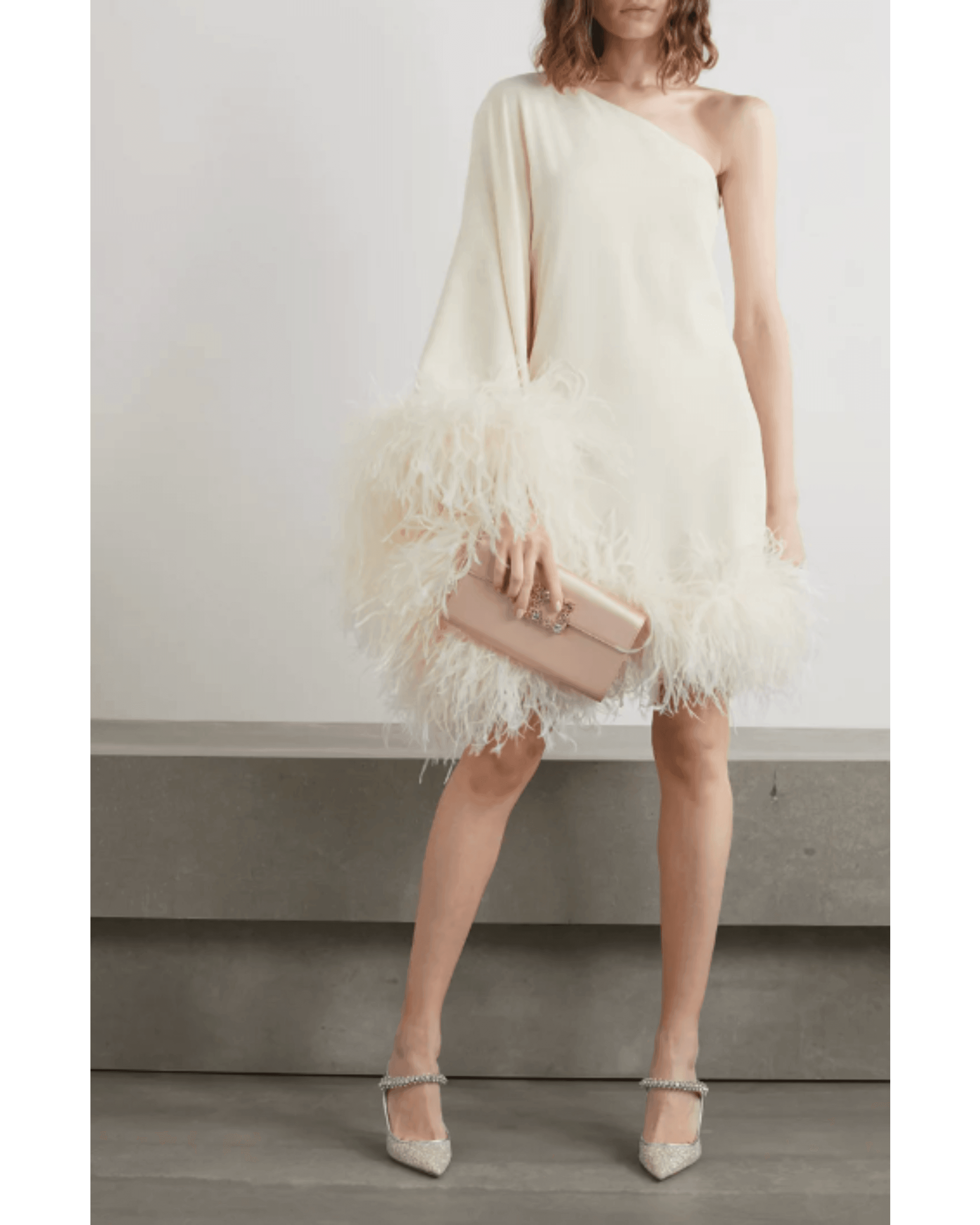 Piccolo Ubud One-Sleeve Feather-Trimmed Crepe Mini Dress - Endless - UAE Rental and Resale for Women's Fashion