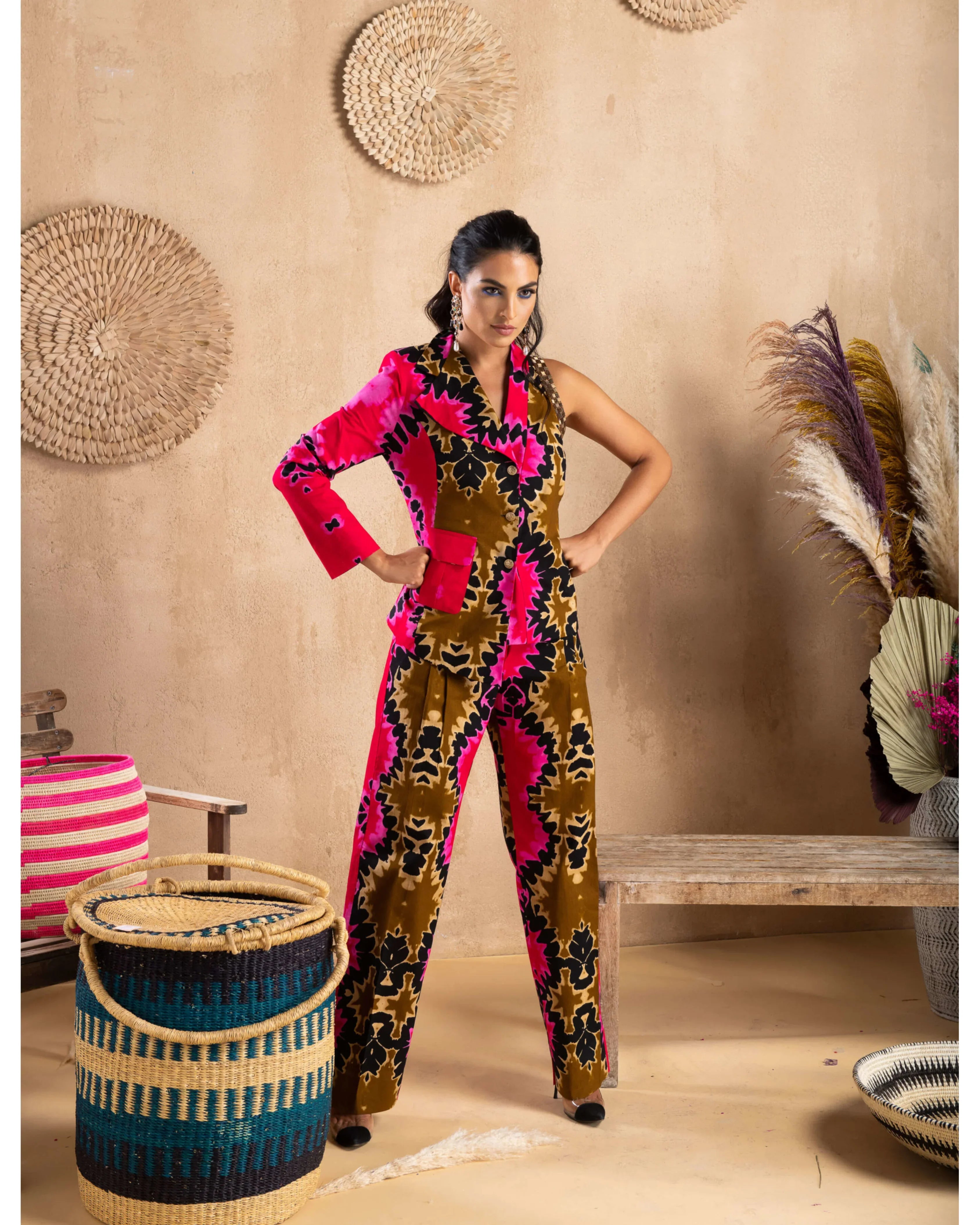 Pink Batik Power Suit Co-ord Set - Endless - UAE Rental and Resale for Women's Fashion