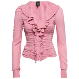 Pink Chiffon Ruffled Collar Ruched - Endless - UAE Rental and Resale for Women's Fashion