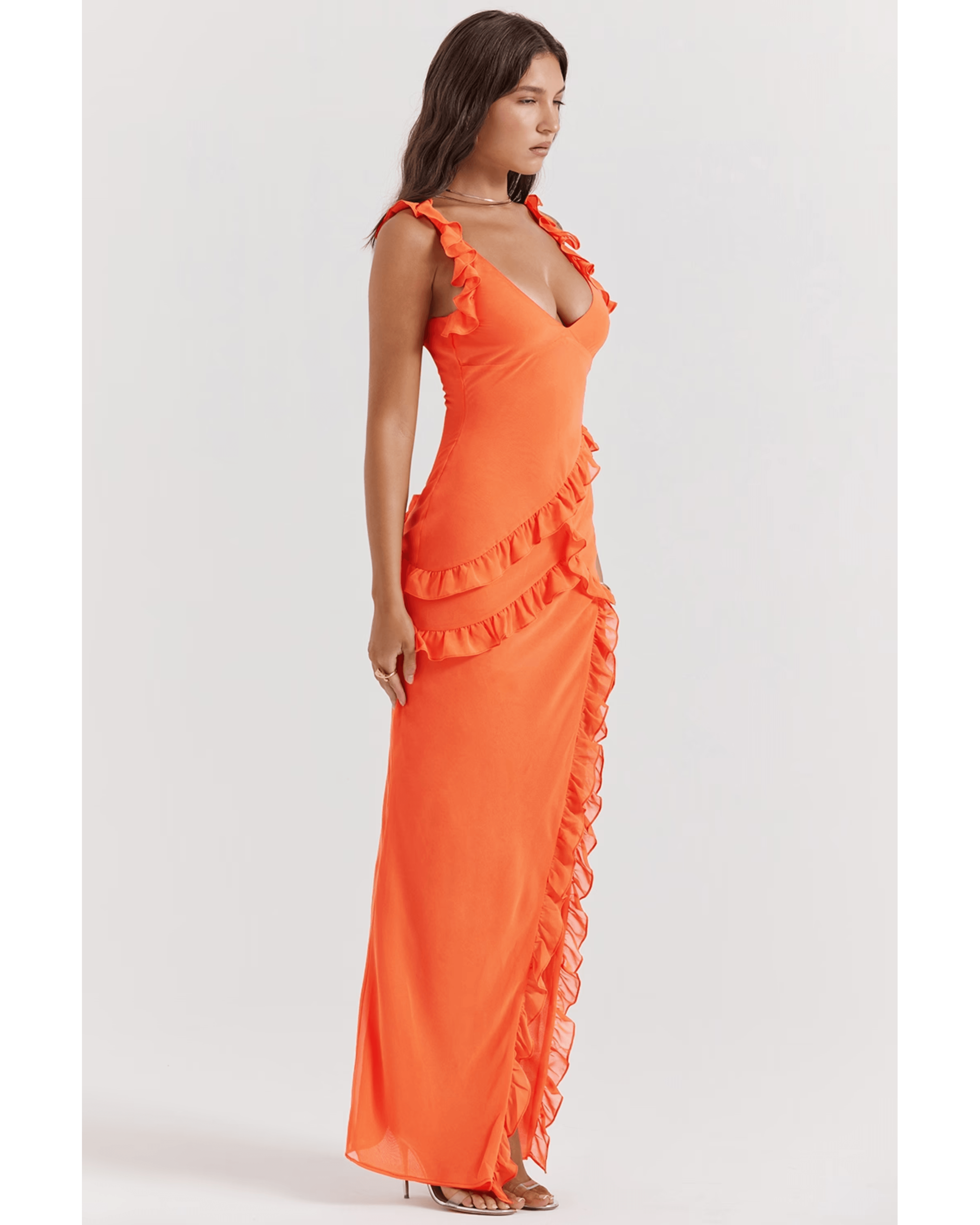Pixie Flame Orange Ruffle Maxi Dress - Endless - UAE Rental and Resale for Women's Fashion