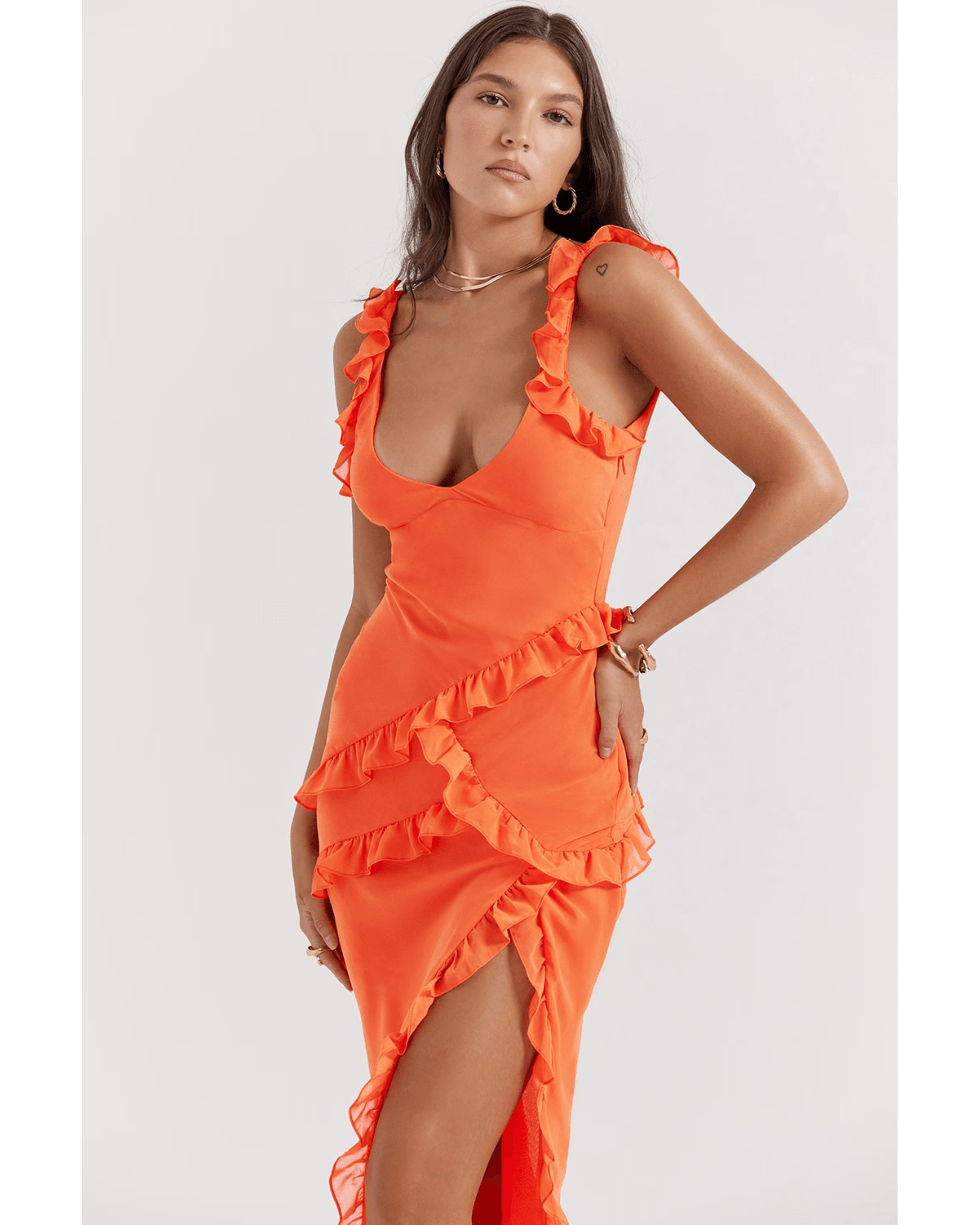 Pixie Flame Orange Ruffle Maxi Dress - Endless - UAE Rental and Resale for Women's Fashion