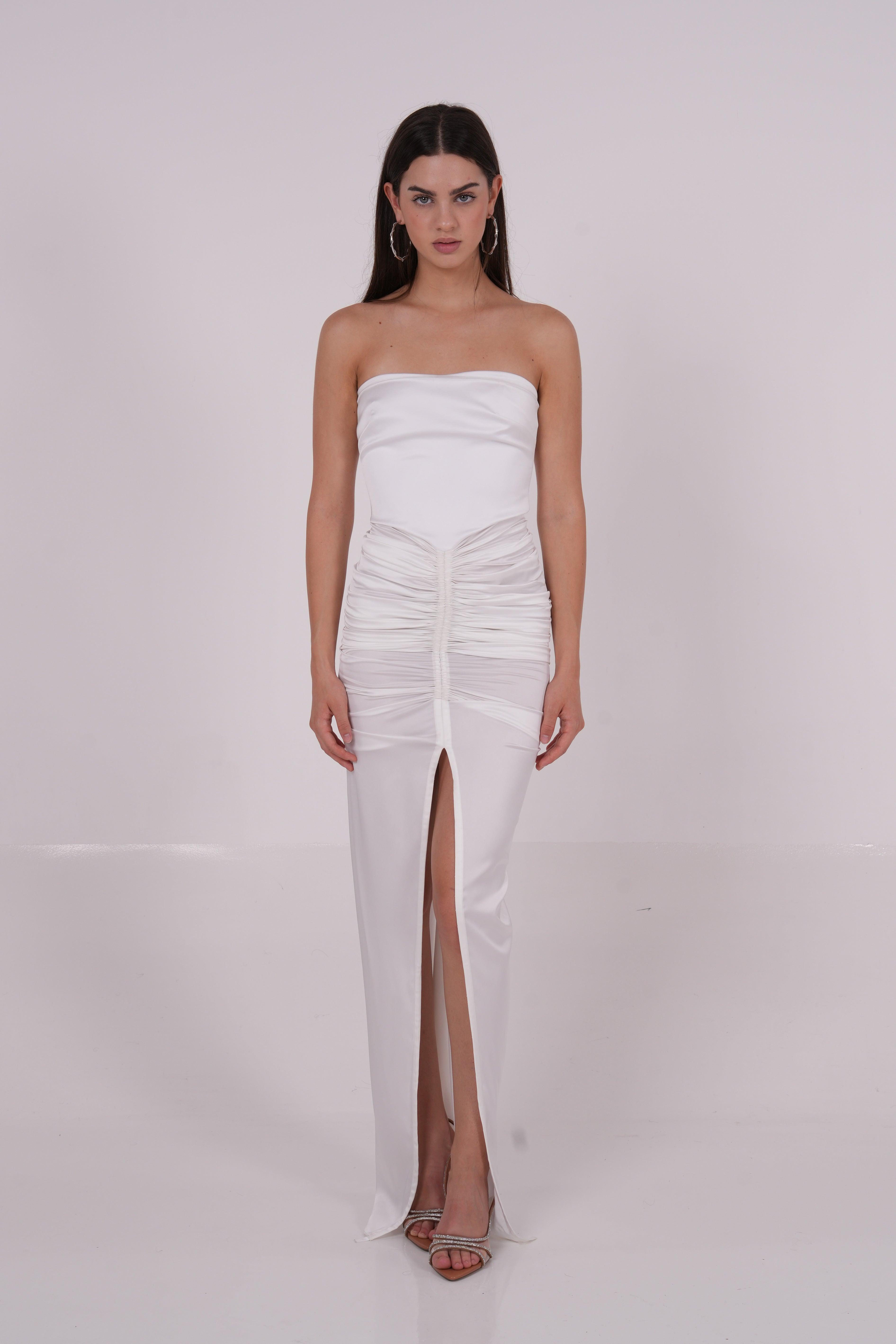 Pleated White Silk Dress - Endless - UAE Rental and Resale for Women's Fashion