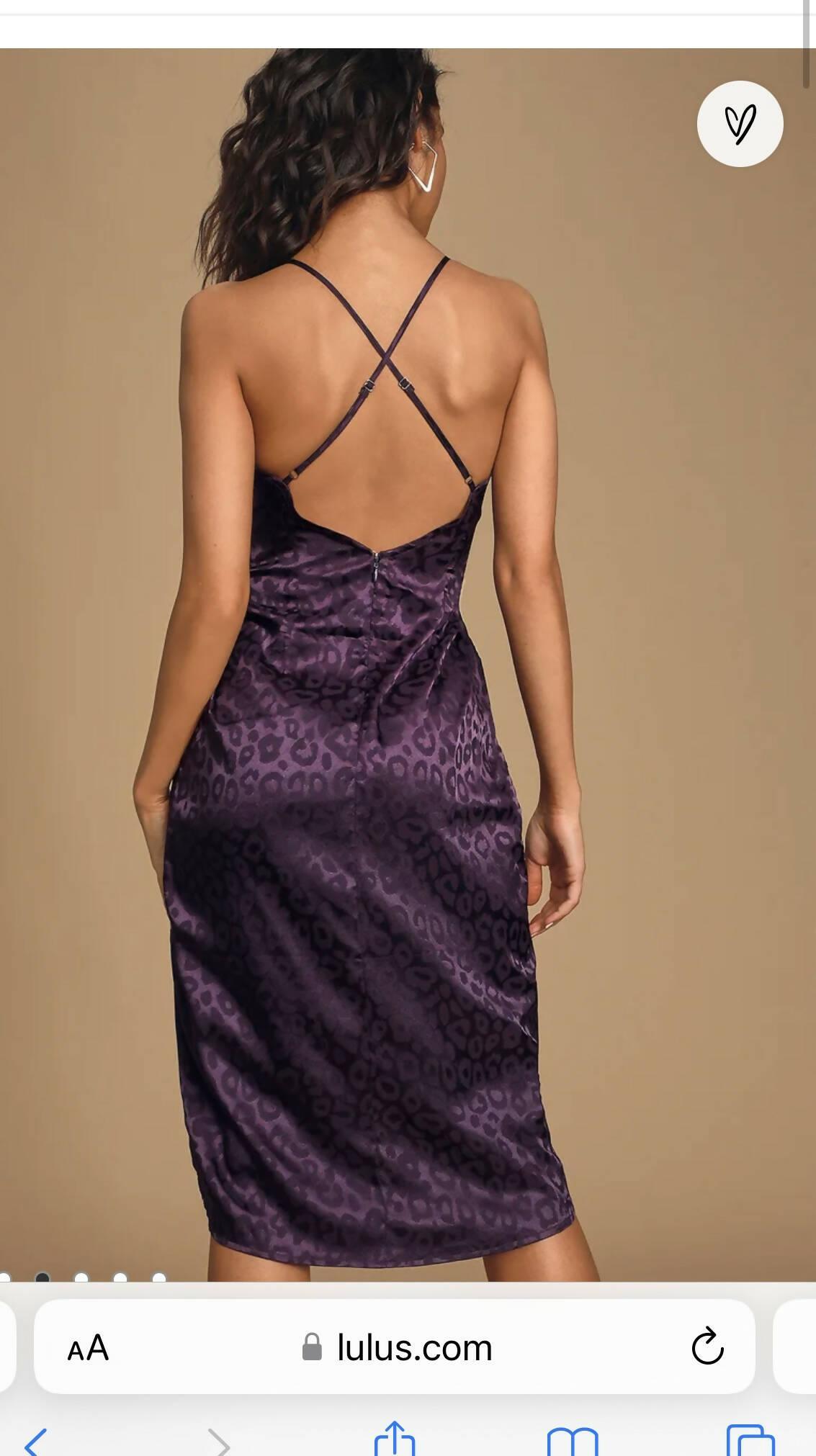 Purple Leopard Print Satin Midi Dress - Endless - UAE Rental and Resale for Women's Fashion