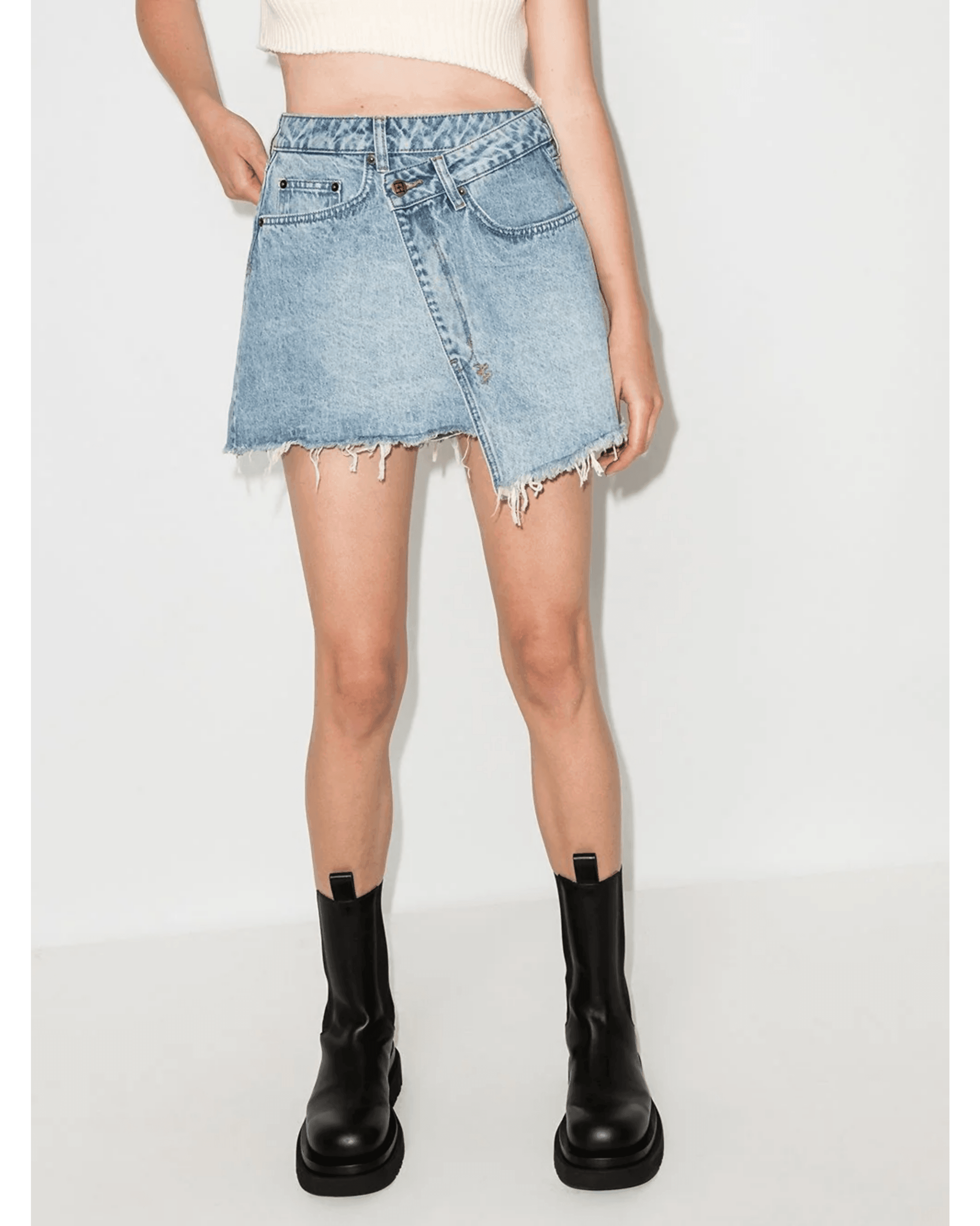 Rap Asymmetric Denim Mini Skirt - Endless - UAE Rental and Resale for Women's Fashion
