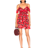 Red Floral Printed Crepe Ruffled Mini Dress - Endless - UAE Rental and Resale for Women's Fashion