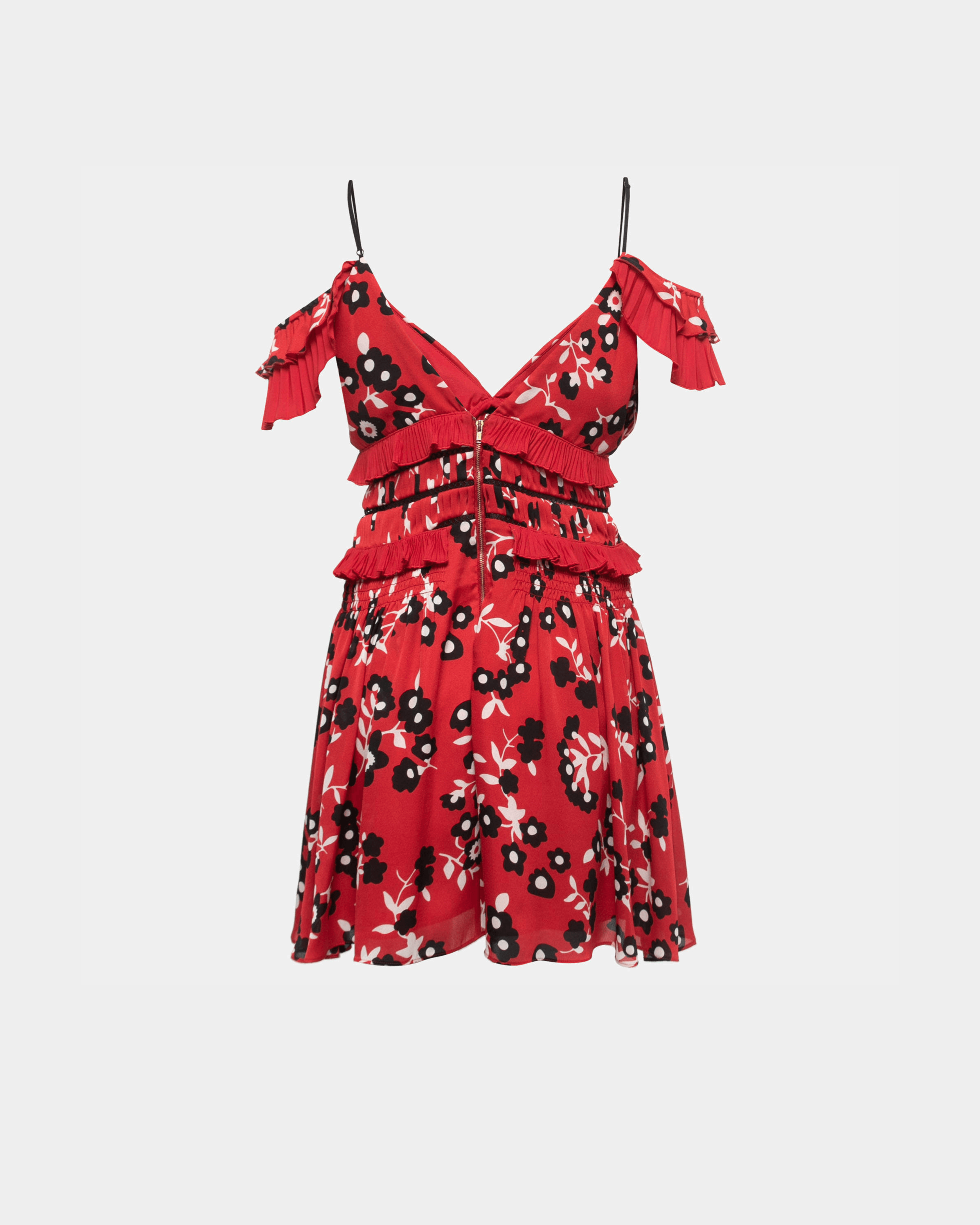 Red Floral Printed Crepe Ruffled Mini Dress - Endless - UAE Rental and Resale for Women's Fashion