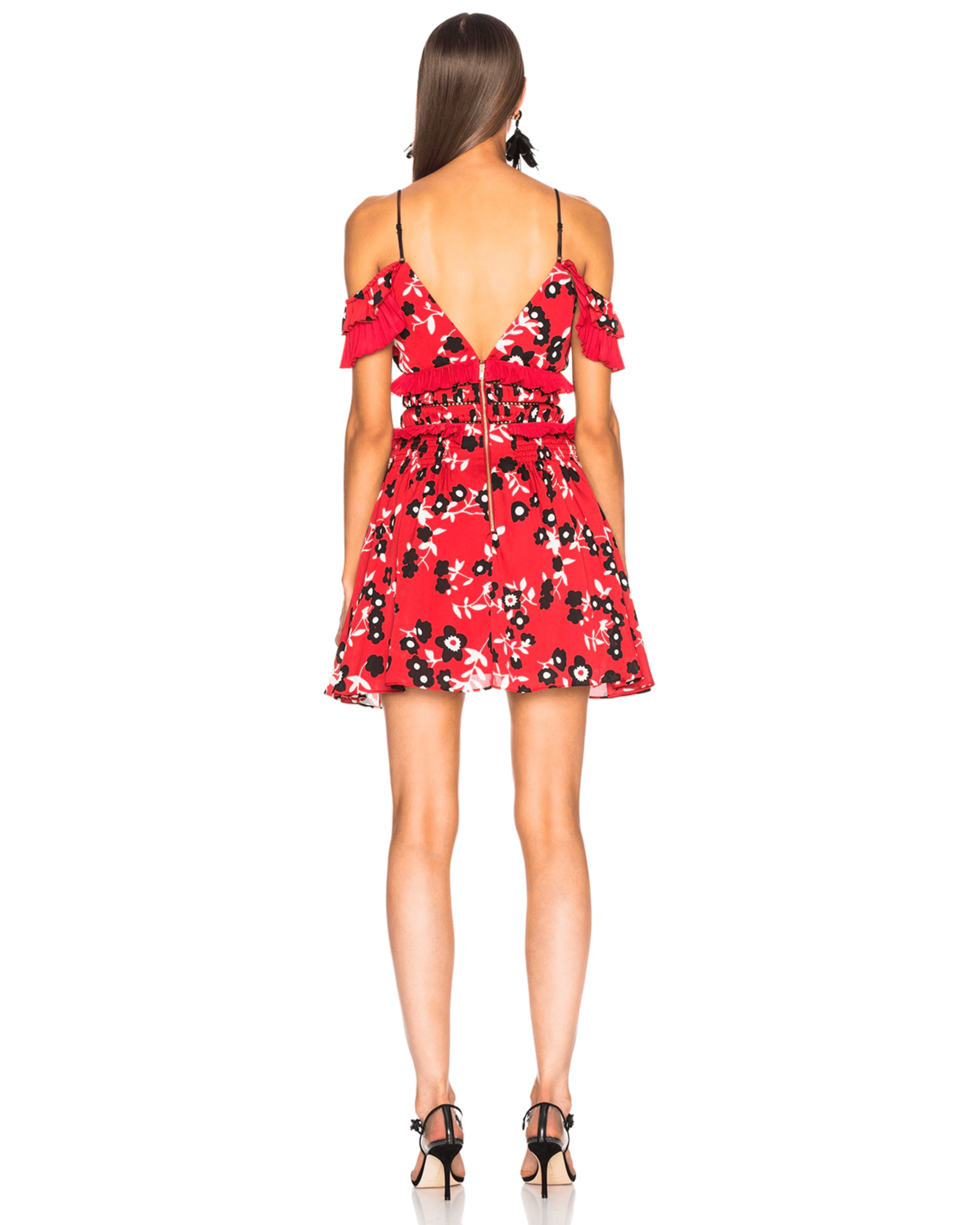 Red Floral Printed Crepe Ruffled Mini Dress - Endless - UAE Rental and Resale for Women's Fashion