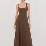 Riley Chocolate Stripe Midi Dress - Endless - UAE Rental and Resale for Women's Fashion