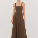 Riley Chocolate Stripe Midi Dress - Endless - UAE Rental and Resale for Women's Fashion
