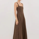 Riley Chocolate Stripe Midi Dress - Endless - UAE Rental and Resale for Women's Fashion