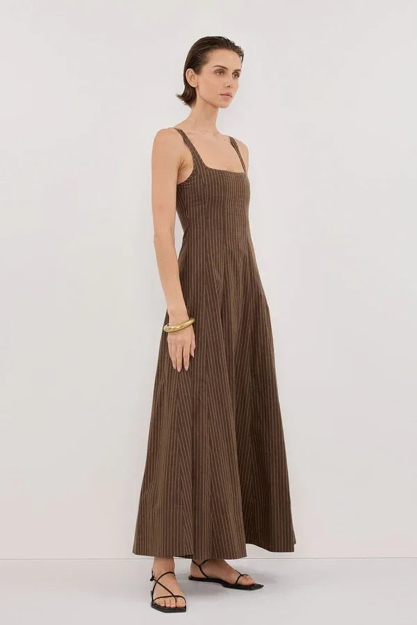 Riley Chocolate Stripe Midi Dress - Endless - UAE Rental and Resale for Women's Fashion