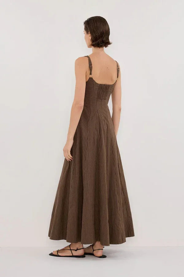 Riley Chocolate Stripe Midi Dress - Endless - UAE Rental and Resale for Women's Fashion