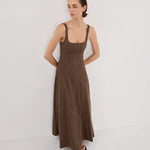 Riley Chocolate Stripe Midi Dress - Endless - UAE Rental and Resale for Women's Fashion